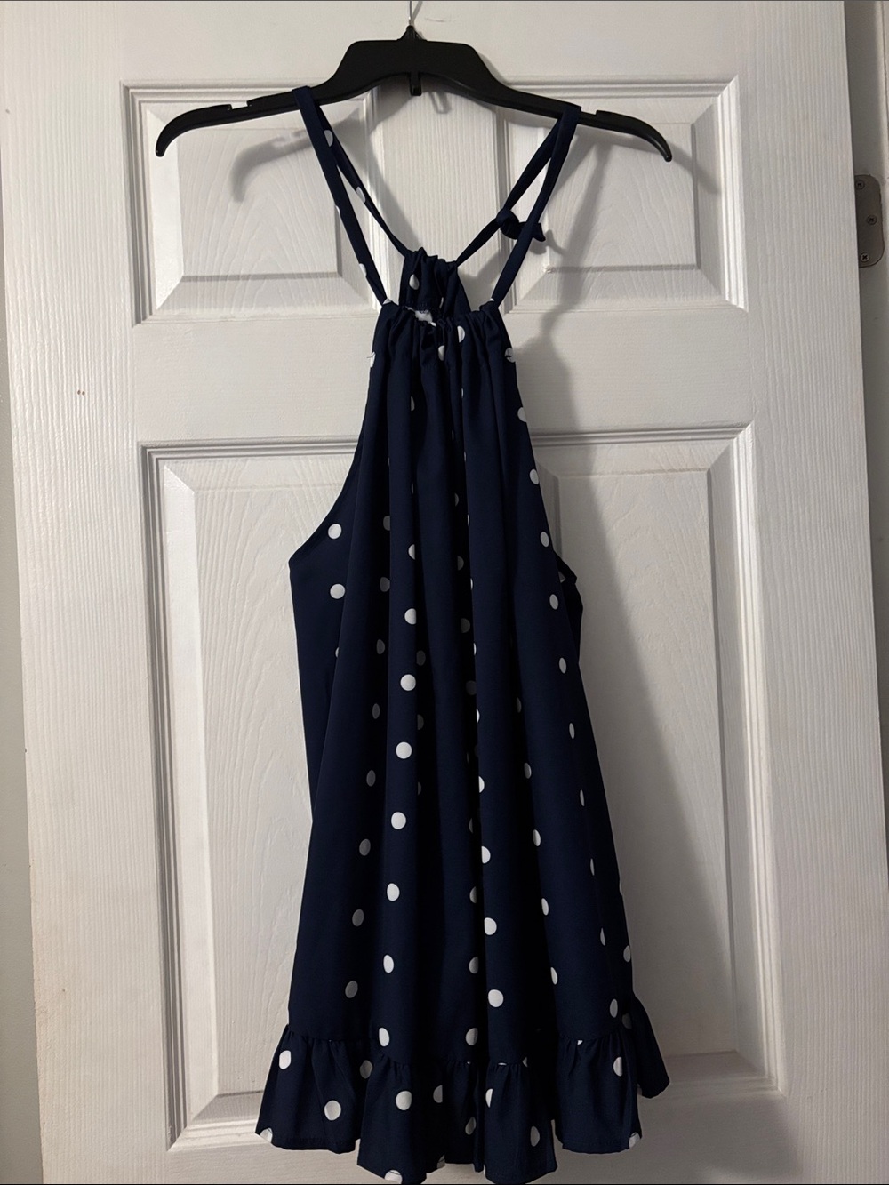 Navy Polka Dot Halter Swing Top